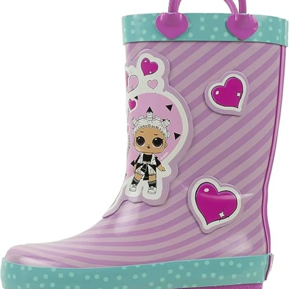 L.O.L. SURPRISE! GIRLS PINK LAVENDER STRIPE RUBBER RAIN BOOTS SIZE 2/3 NWT